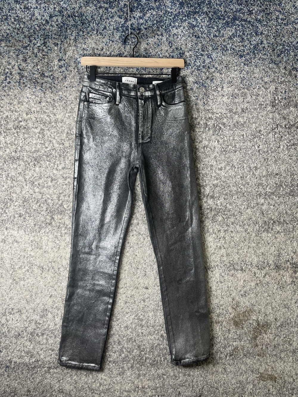 Frame Jeans Womens 26 Silver Le Sylvie Slender Straight High Rise Metallic Pants